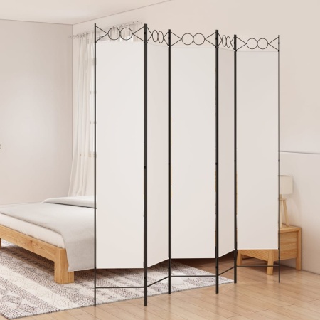 Paravan de cameră cu 5 panouri, alb, 200x220 cm, textil