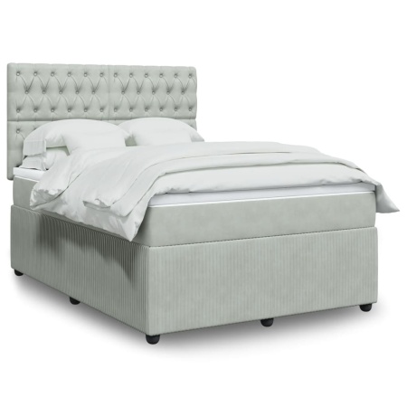 Pat box spring cu saltea, gri deschis, 140x190 cm, catifea