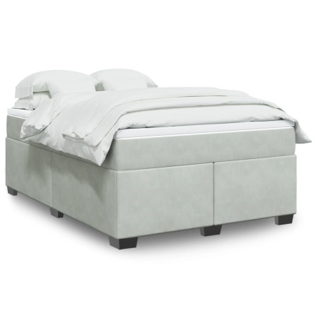 Pat box spring cu saltea, gri deschis, 160x200 cm, catifea