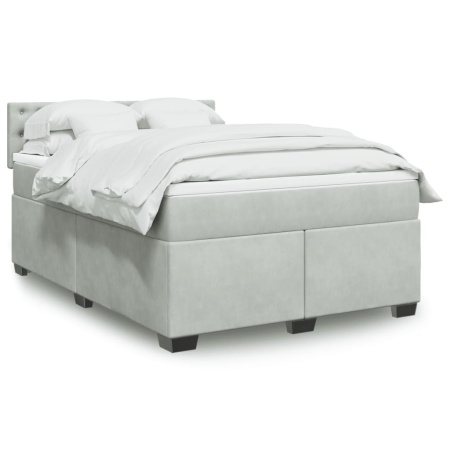 Pat box spring cu saltea, gri deschis, 160x200 cm, catifea