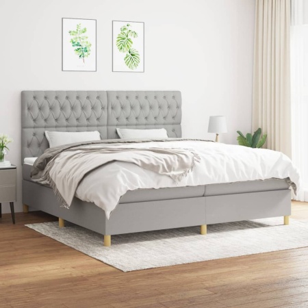 Pat box spring cu saltea, gri deschis, 200x200 cm, textil