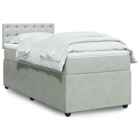 Pat box spring cu saltea, gri deschis, 90x190 cm, catifea