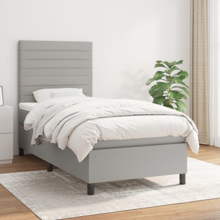 Pat box spring cu saltea, gri deschis, 90x190 cm, textil