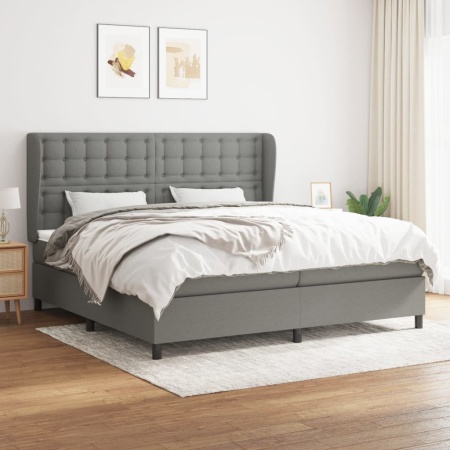 Pat box spring cu saltea, gri închis, 200x200 cm, textil