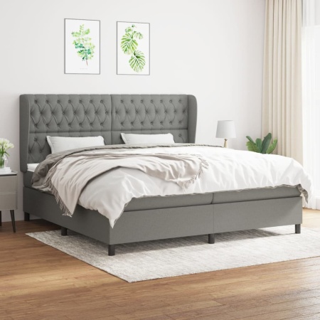Pat box spring cu saltea, gri închis, 200x200 cm, textil