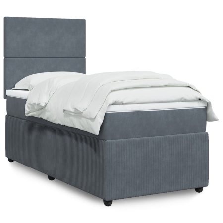 Pat box spring cu saltea, gri închis, 80x200 cm, catifea