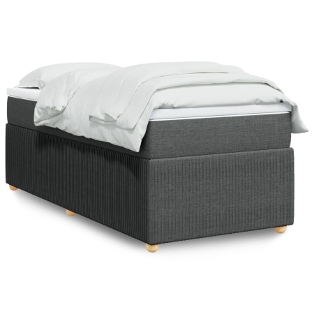 Pat box spring cu saltea, gri închis, 90x200 cm, textil