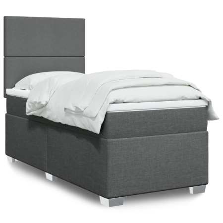 Pat box spring cu saltea, gri închis, 90x200 cm, textil - Img 1