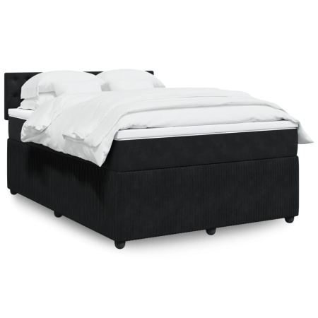 Pat box spring cu saltea, negru, 160x200 cm, catifea