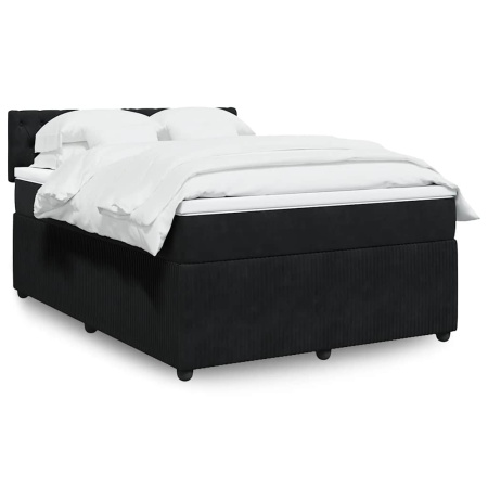 Pat box spring cu saltea, negru, 160x200 cm, catifea
