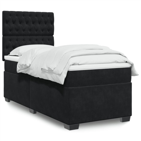 Pat box spring cu saltea, negru, 90x200 cm, catifea - Img 1