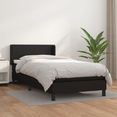 Pat box spring cu saltea, negru, 90x200 cm, piele ecologică