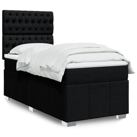 Pat box spring cu saltea, negru, 90x200 cm, textil - Img 1