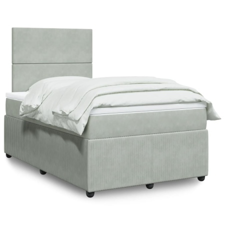Pat continental cu saltea, gri deschis, 120x200 cm, catifea