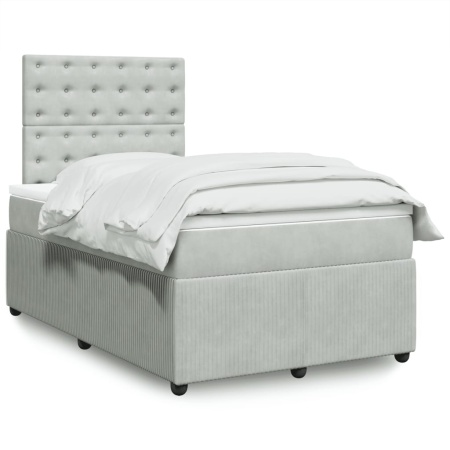 Pat continental cu saltea, gri deschis, 120x200 cm, catifea