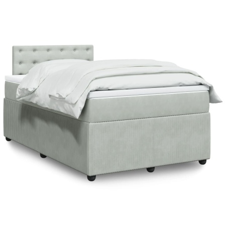 Pat continental cu saltea, gri deschis, 120x200 cm, catifea