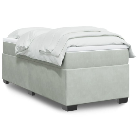 Pat continental cu saltea, gri deschis, 80x200 cm, catifea