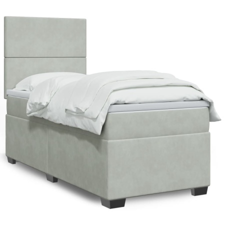 Pat continental cu saltea, gri deschis, 80x200 cm, catifea