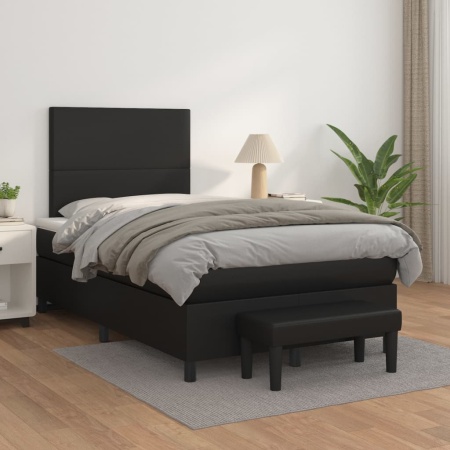 Pat continental cu saltea, negru, 120x200 cm, piele ecologică