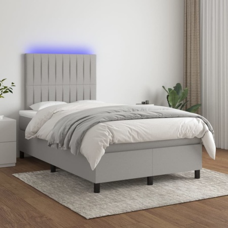 Pat cu arcuri, saltea și LED, gri deschis, 120x200 cm, textil
