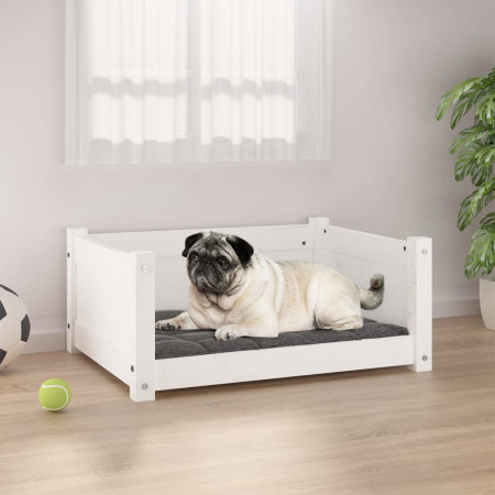 Pat pentru câini, alb, 65,5x50,5x28 cm, lemn masiv de pin - Img 1