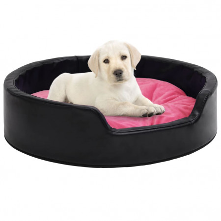 Pat pentru câini, negru/roz, 99x89x21 cm, pluș/piele ecologică