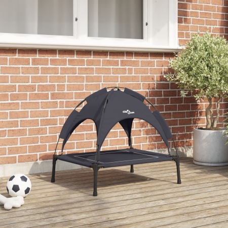 Pat ridicat pentru câini cu copertină detașabilă Negru Metal