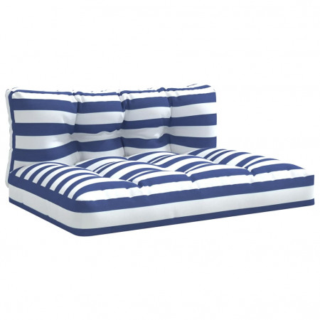 Perne canapea paleți, 2 buc, țesătură cu dungi albastre și albe