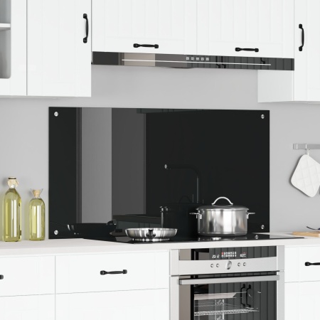 Placă Backsplash Neagră pentru Bucătărie 120x60x0,6 cm din Sticlă Temperată