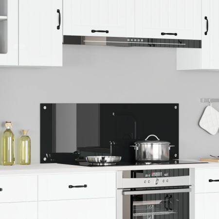 Placă de Backsplash pentru Bucătărie Neagră 110x40x0,6 cm din Sticlă Temperată -