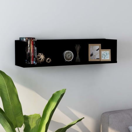 Raft de perete CD-uri, negru, 75 x 18 x 18 cm, lemn prelucrat