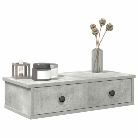 Raft de perete cu sertare Gri beton 60x25x15 cm Lemn prelucrat