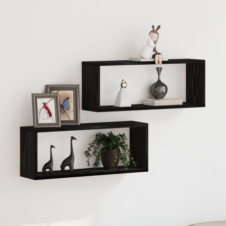 Rafturi vitaXL 2 buc Negru Stejar 60x15x23 cm Făcute din lemn lamelat