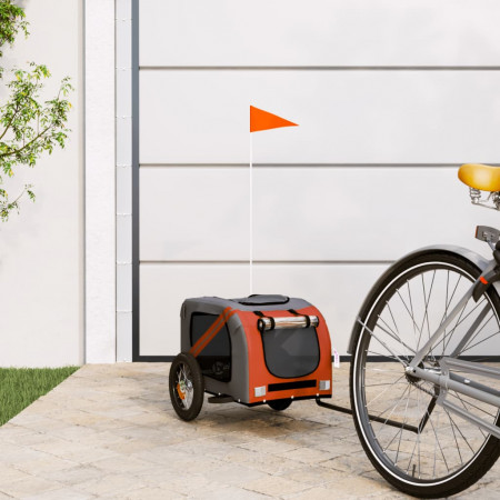 Remorcă de bicicletă câini portocaliu&amp;gri textil oxford&amp;fier - Img 1