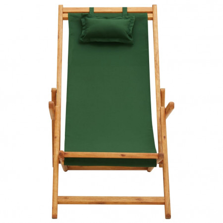 Scaun de plajă pliabil, verde, lemn masiv de eucalipt, textil