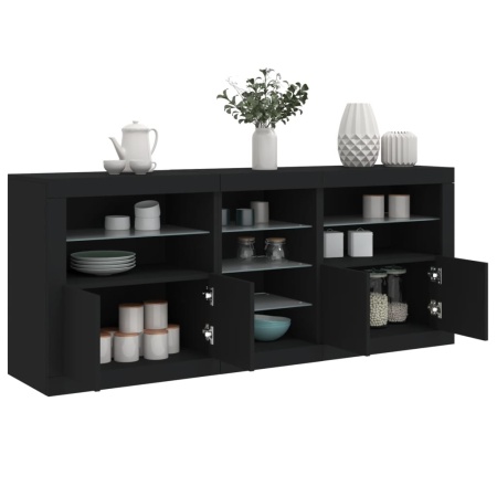 Servantă cu lumini LED, negru, 162x37x67 cm