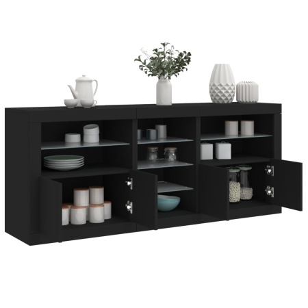 Servantă cu lumini LED, negru, 181,5x37x67 cm - Img 1