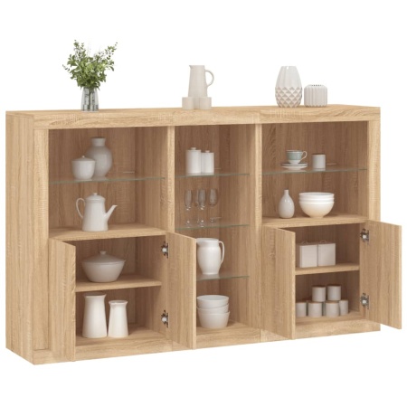 Servantă cu lumini LED, stejar sonoma, 162x37x100 cm