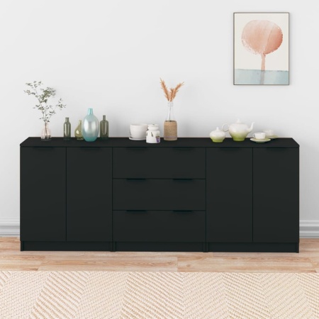 Servante, 3 piese, negru, lemn prelucrat