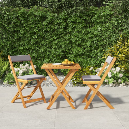 Set bistro pliabil cu perne, 3 piese, lemn masiv de acacia
