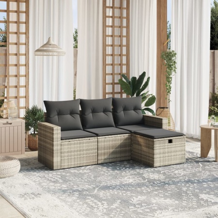 Set canapea de grădină cu perne, 4 piese, gri deschis poliratan