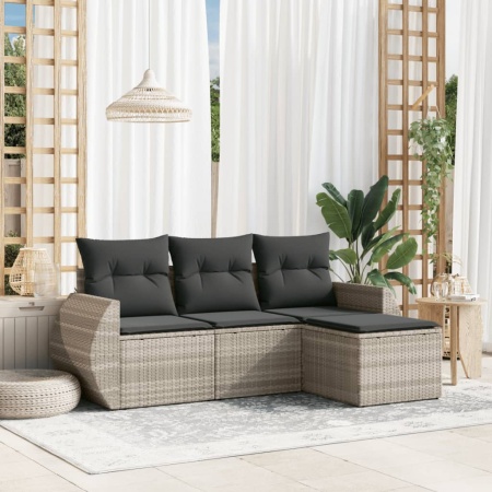 Set canapea de grădină cu perne, 4 piese, gri deschis poliratan