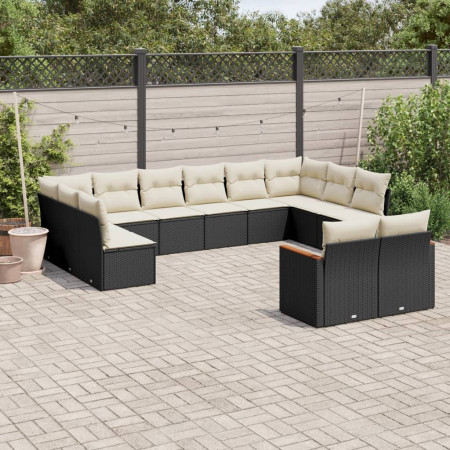 Set canapele de grădină, 12 piese, cu perne, negru, poliratan