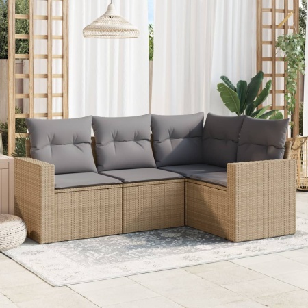 Set canapele de grădină, 4 piese, cu perne, bej, poliratan