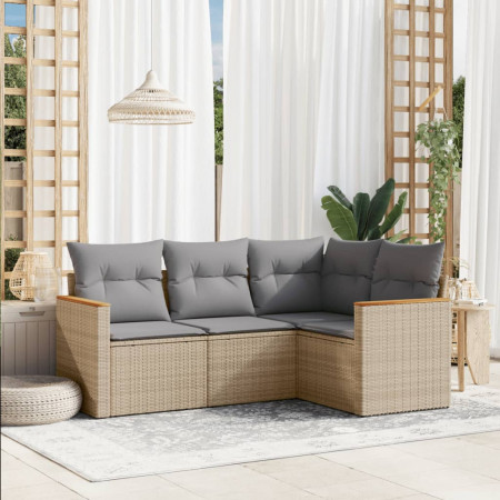Set canapele de grădină, 4 piese, cu perne, bej, poliratan