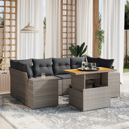 Set canapele de grădină, 7 piese, cu perne, gri, poliratan