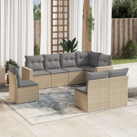 Set canapele de grădină, 8 piese, cu perne, bej, poliratan