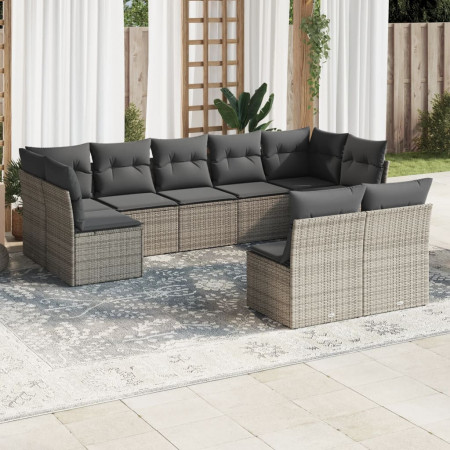Set canapele de grădină, 9 piese, cu perne, gri, poliratan