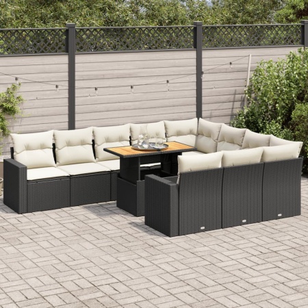 Set canapele de grădină cu perne, 11 piese, negru, poliratan