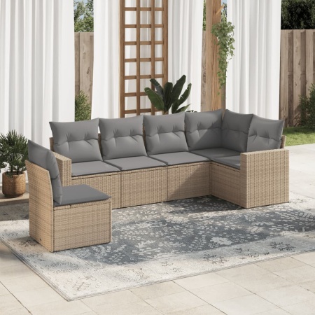Set canapele de grădină cu perne, 6 piese, bej, poliratan